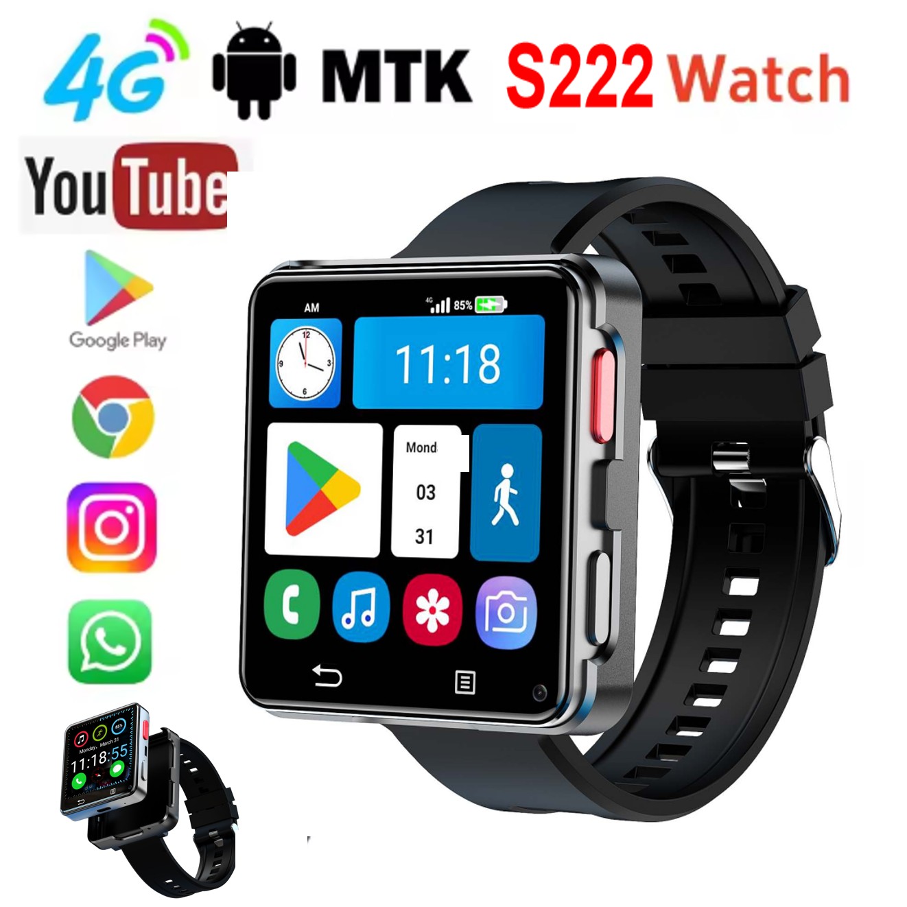 Smart Watch - S222 스마트워치 4G SIM 카드 4GB