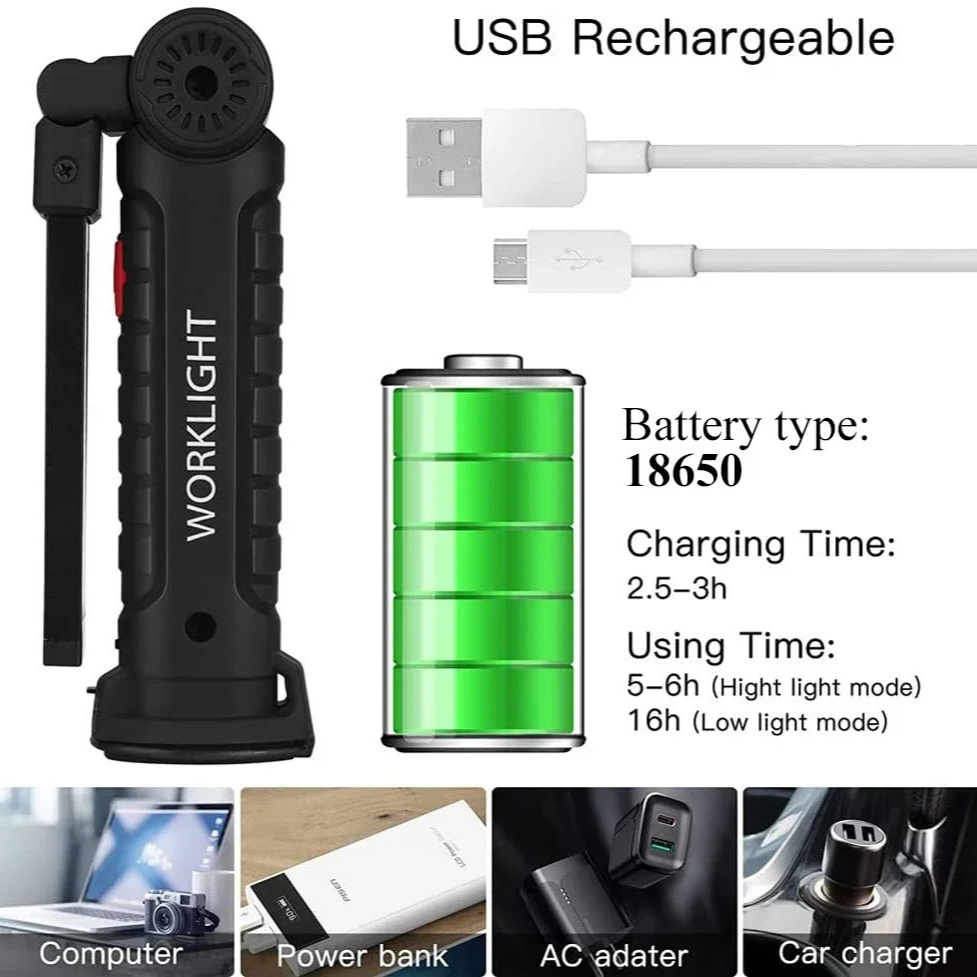 휴대용 COB LED 손전등 USB 충전식 작업 조명  - Power Bank 리뷰 및 가격