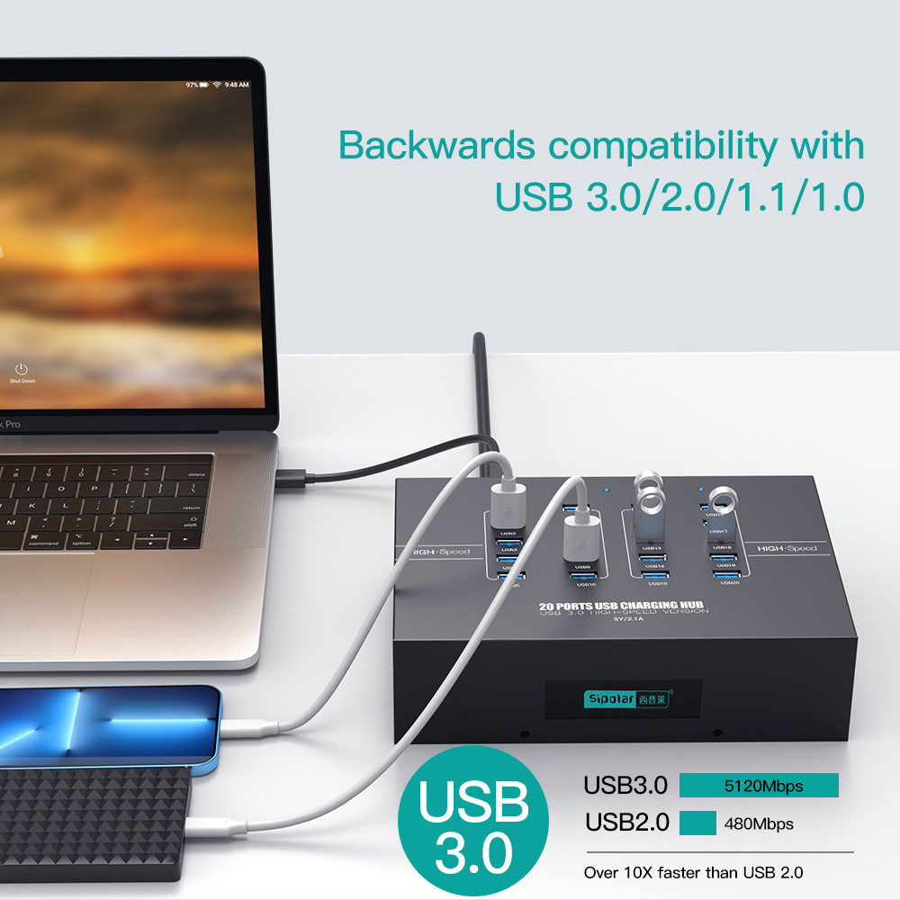 20포트 USB 3.0 충전 허브(싱크 및 충전 기능  - Usb Hub 리뷰 및 가격