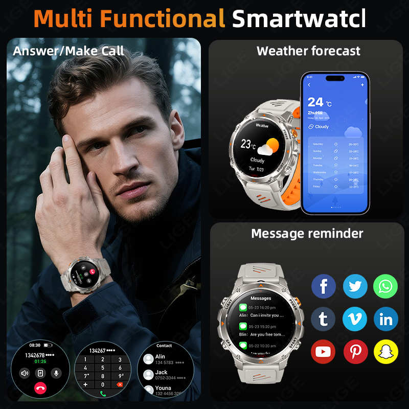 LIGE 러기드 GPS 트랙 스마트워치 남성용 LED  - Smart Watch 리뷰 및 가격
